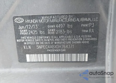 2013 Hyundai Sonata Se 2.0T from USA, damaged, VIN 5NPEC4ABXDH764371